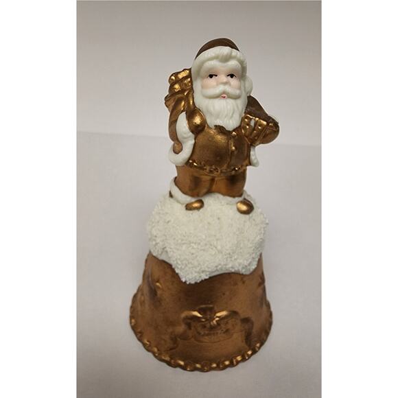 Vintage World Bazaars Inc. Holiday Collection Gold Suited Porcelain Santa Bell - Picture 2 of 10